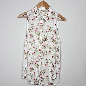 Hollister 90s Top Womens Med Ditsy Floral Sheer Sleeveless Button Up Collar Y2K